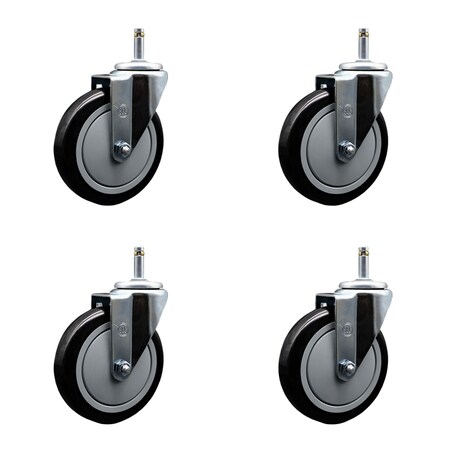 Service Caster 5'' Black Polyurethane Wheel Swivel 7/16'' Grip Ring Stem Caster Set, 4PK SCC-GR20S514-PPUB-BLK-716138-4